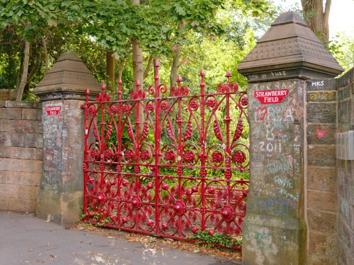 Iconic Strawberry Field gates at the Liverpool Beatles museum attraction