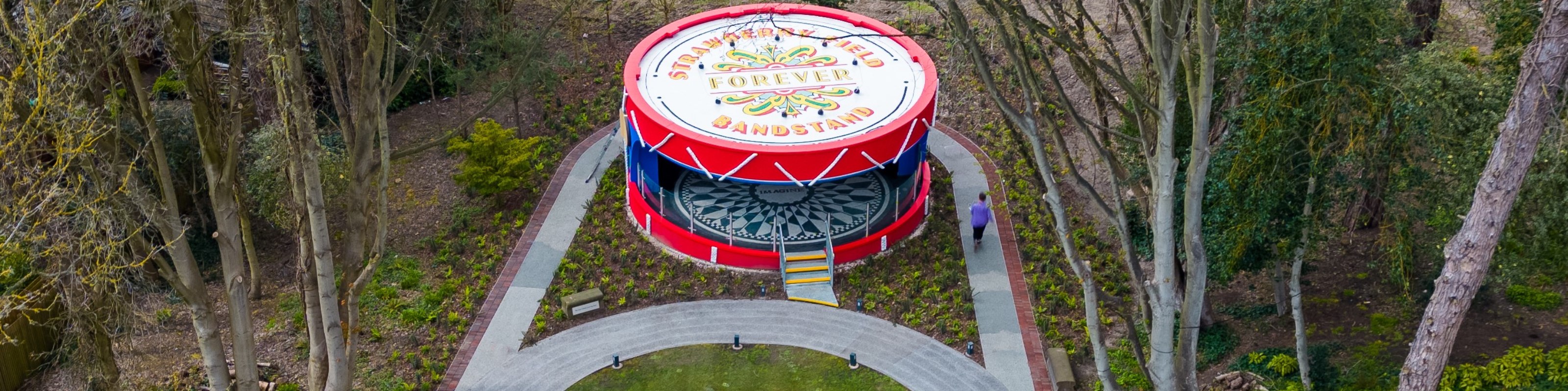 Bandstand in the garden at John Lennon visitor attraction Strawberry Field Liverpool