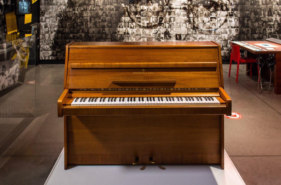 The world-famous piano that John Lennon used to compose and record one of the great peace anthems of the 20th century is on loan to our exhibition, courtesy of the estate of the late George Michael.